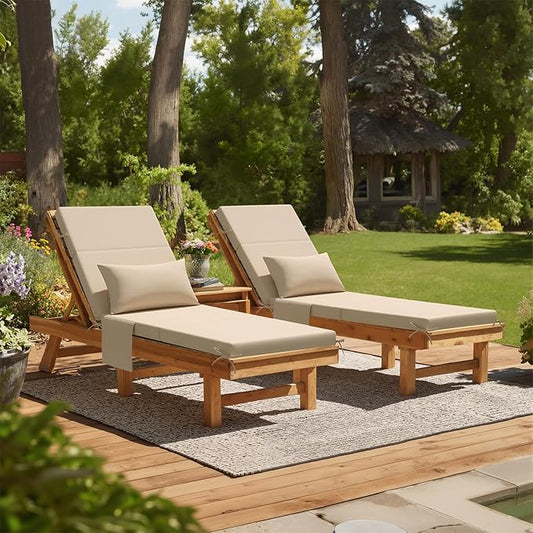 Crestlive Products Foldable Outdoor Chaise Lounge Cushions with Head Pillow and Side Pockets, Water Resistant & Fade Resistant Lounge Chair Cushion, 72" L x 21" W, Beige
