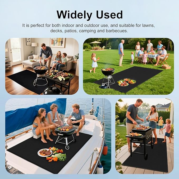 LETITIN Under Grill Mat for Outdoor Grill & Fire Pit, Black, Fireproof & Heat Resistant Fiberglass, Waterproof, Oil-Proof (70x48 Inch)