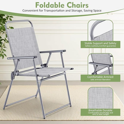 Shintenchi 6 Piece Outdoor Patio Furniture Set, Small Outdoor Patio Dining Table and Chairs Set, Outdoor Seating with Umbrella for Backyard, Balcony, Front Porch, Ice Silver
