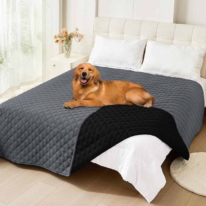 Smiry Waterproof Reversible Dog Bed Cover Pet Blanket | Pet Friendly, Soft Fabric, Washable Dog Blanket for Furniture Bed Couch Sofa, Checkered (82"x102", Dark Grey/Black)