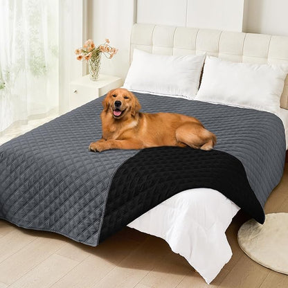 Smiry Waterproof Reversible Dog Bed Cover Pet Blanket | Pet Friendly, Soft Fabric, Washable Dog Blanket for Furniture Bed Couch Sofa, Checkered (82"x102", Dark Grey/Black)