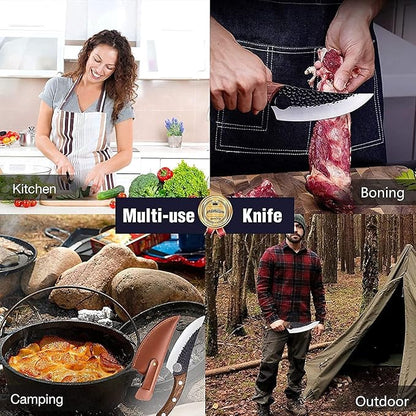 Huusk Viking Knife, Hand Forged Full Tang Boning Knives with Sheath Japanese Butcher Meat Knives Caveman Chef Knife for Home or Camping, Gifts for Men and Women
