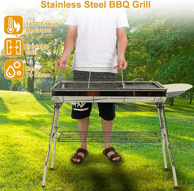 Foldable BBQ Grill,Portable Charcoal Barbeque Grill Stainless Steel BBQ Grills For Picnic Camping,Backyard Cooking