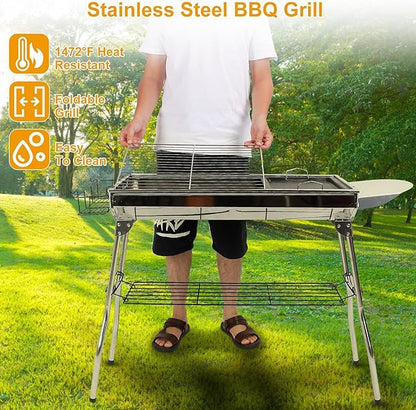 Foldable BBQ Grill,Portable Charcoal Barbeque Grill Stainless Steel BBQ Grills For Picnic Camping,Backyard Cooking
