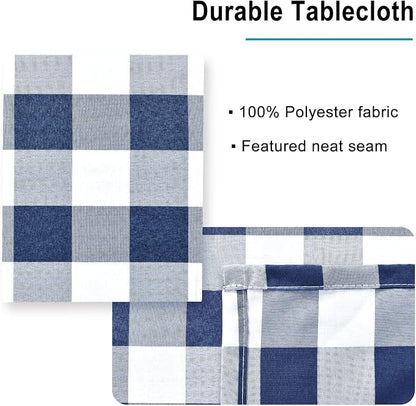 Hiasan 60 x 120 Inch Checkered Tablecloth Rectangle - Waterproof, Wrinkle Resistant and Washable Gingham Table Cloth for Outdoor Picnic, Kitchen and Holiday Dinner, Navy Blue and White