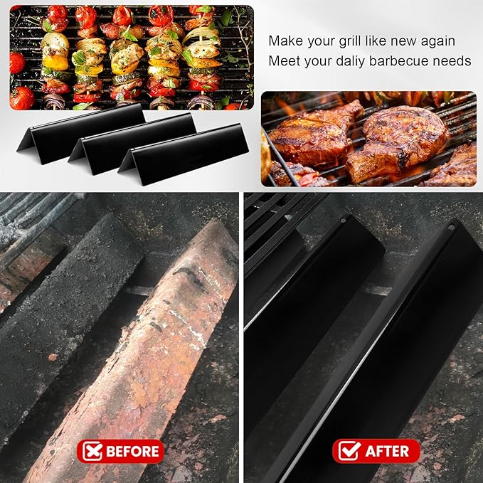 GasSaf 15.3 inch Flavorizer Bar Replacement for Weber 7635, Spirit 200 Series Spirit E210, S210, E220, S220 with Front Control Knobs, 3-Pack Porcelain Steel Flavor Bars(L15.3" x W3.5" x H2.5")