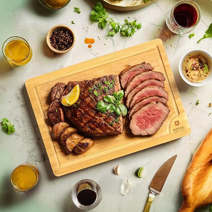 ROYAL CRAFT WOOD Bamboo Cutting Board with Juice Groove - Kitchen Chopping Board for Meat Cheese and Vegetables, Heavy Duty Serving Tray