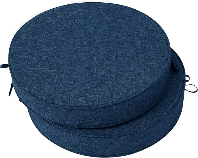 Outdoor Round Chair Cushions 18 Inch, Set of 2, Navy Blue | Fade-Resistant, Water-Resistant, Bistro Chair Seat Pads for Porch Garden Balcony Patio Furniture Stools, Non-Slip Bottom