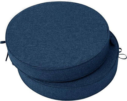 Outdoor Round Chair Cushions 18 Inch, Set of 2, Navy Blue | Fade-Resistant, Water-Resistant, Bistro Chair Seat Pads for Porch Garden Balcony Patio Furniture Stools, Non-Slip Bottom