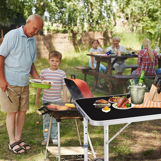 4.0 Ft Folding Portable Camping Table with Three Adjustable Heights, RV Tables for Inside a Camper, Outdoor, BBQ, Dining, Picnic, Cooking, Beach, Garden, Black