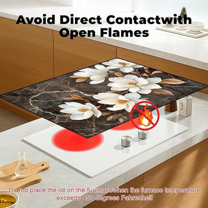 Heat-Resistant Glass Stove Top Cover with Anti-Slip Rubber Coating – Electric Stove Protector, Scratch-Resistant, Counter Space Decor Mat (Magnolia, 28.5"L x 20.5"W)