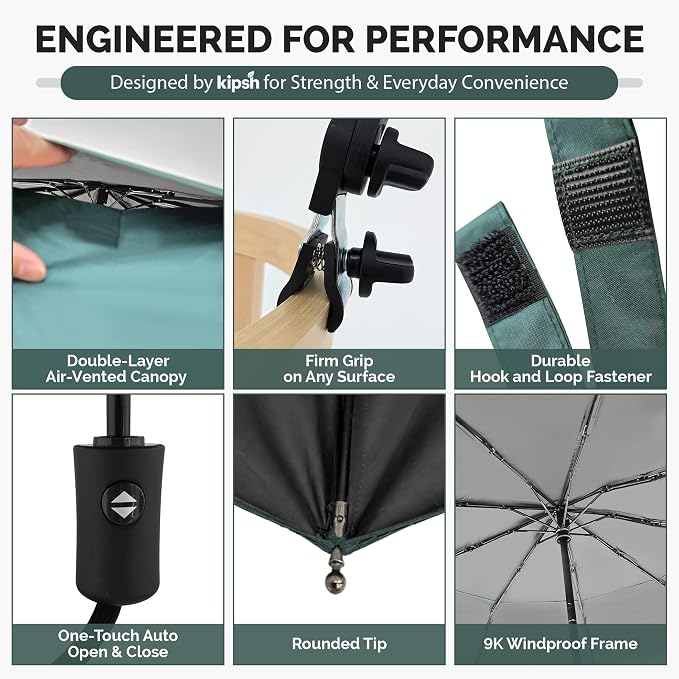 Chair Umbrella with Universal Clamp (Dark Green) | UPF 50+ UV Protection, Clip-on Outdoor Sports Umbrella for Beach Stroller Pool Camp, Compact Lightweight Portable Shade