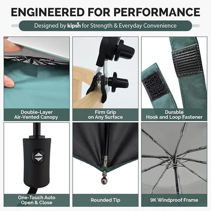 Chair Umbrella with Universal Clamp (Dark Green) | UPF 50+ UV Protection, Clip-on Outdoor Sports Umbrella for Beach Stroller Pool Camp, Compact Lightweight Portable Shade
