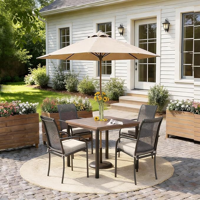 Goodgoods 19.5 x 20 Outdoor Chair Cushions Set of 4, Fade-Resistant & Water-Resistant Patio Seat Cushion Pads with Ties, 30D High-Resilience Foam for Dining Room Kitchen Chairs, Almond