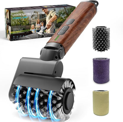 Leebein Electric Grill Brush for Outdoor, 2026 TikTok BBQ Grill Cleaner with 3 Heads, 3-Speed & Angle Adjust Cordless Rotary Grill Brush, 150Mins Runtime Grill Cleaning Brush for Barbecue Grates