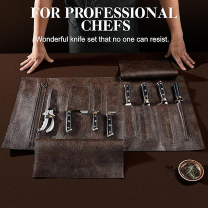 Chef Knife Set, Meat Boning Carving Cleaver Butcher Knife, High Carbon Steel Japan Nakiri Santoku Knife Set with Accessories for Kitchen, BBQ Camping Knives Set with Bag