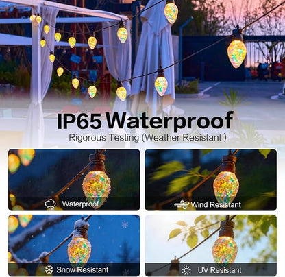 Outdoor String Lights, 66FT 27 LED Iridescent Holographic Bulbs, Waterproof Patio Lights with Remote Control, Shatterproof Connectable Lights for Backyard, Porch, Garden, and Party