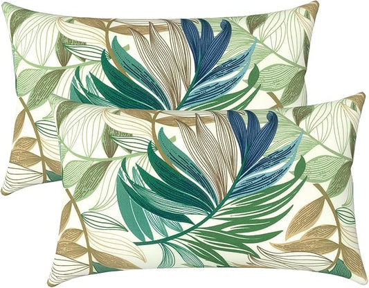 LVTXIII Outdoor Lumbar Pillow Covers Only Set of 2 Patio Decorative Pillow Cases, Water Repellent Lumbar Cushion Cases for Sofa, Patio Couch Garden Use, 12x20 Inch, Lush Leaf Green