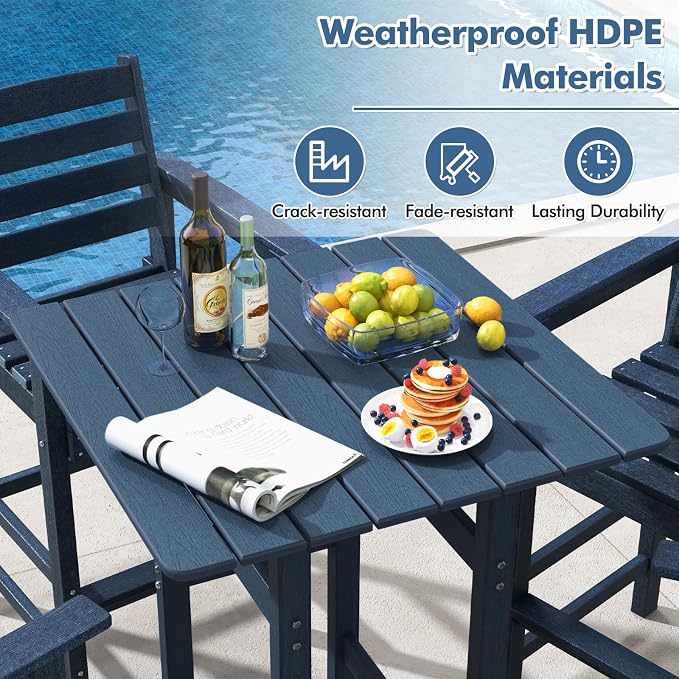 GIANTEX 42" Height Outdoor Tall Bar Table, HDPE Square Pub Tables with Wood Grains, High Top, Cocktail Bistro Table for Adirondack Chairs, Patio, Garden, Poolside, Yard, Balcony, Navy
