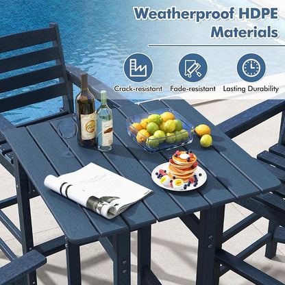 GIANTEX 42" Height Outdoor Tall Bar Table, HDPE Square Pub Tables with Wood Grains, High Top, Cocktail Bistro Table for Adirondack Chairs, Patio, Garden, Poolside, Yard, Balcony, Navy