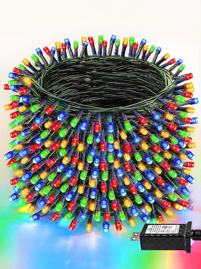 264 FT 800 LED Christmas Lights String Indoor Outdoor Waterproof Multicolor | Timer and Memory Function, 8 Modes Green Wire Twinkle Lights for Xmas Tree Fence Pillar Bedroom Garden Holiday Party Decor