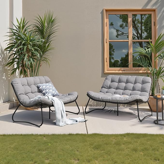 Crestlive Products Outdoor Couch，Patio Loveseat with Soft Cushions All Weather Patio Furniture for Porch/Balcony/Yard (2PC Dark Gray)