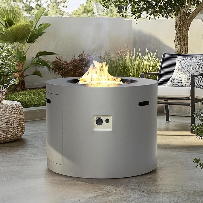 32 Inch Round Propane Fire Pit Table – 50,000 BTU Outdoor Gas Fire Table for Patio, Deck, Backyard, CSA Certified, Alloy Steel with Waterproof Cover, Lava Rocks & Lid, Gray