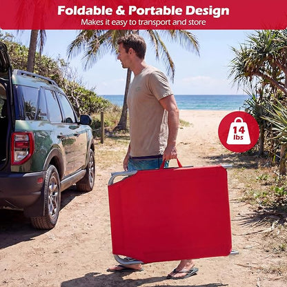 Goplus Tanning Chair, Folding Adjustable Patio Lounger w/Face Arm Holes, 4-Position, 330 LBS, Removable Cushion,Carry Strap, Outdoor Sunbathing Chair, Lightweight Portable Beach Lounge Chair (1, Red)
