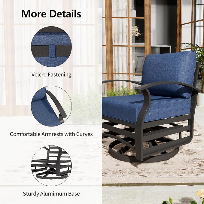 ALAUML Aluminum Outdoor Swivel Chairs High-Back Metal Swivel Rocking Chairs for Patios, Porches, Backyards, and Gardens—DarkBlue