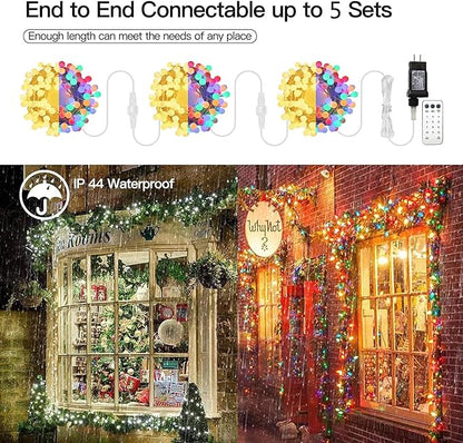 RaThun 65.6ft Color Changing String Lights, 150 LED Multicolor & Warm White Globe Lights with Remote, 11 Modes, IP44 Waterproof, Plug in Fairy Lights for Indoor Outdoor Christmas Party Garden Decor