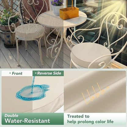 Summsun Outdoor Bistro Chair Cushions Set of 2, 15" D x 3" H Round Chair Cushions Waterproof and Fade Resistant Chair Cushion Pads with Non-Slip Ties and Removable Covers for Garden, Cream
