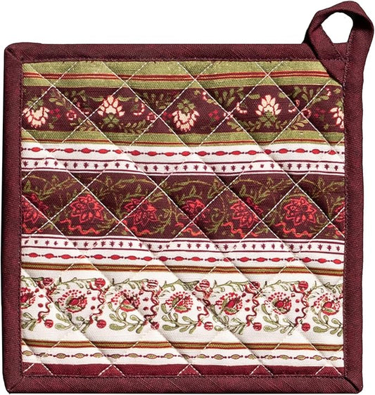 Maison d' Hermine Pot Holders 100% Cotton Heat Resistant Potholders 8" x 8" Hot Pads with Loop for Thanksgiving Christmas Decorations BBQ Cooking Handling Hot Pans (Pack of 1, Reveillon Au Jardin)