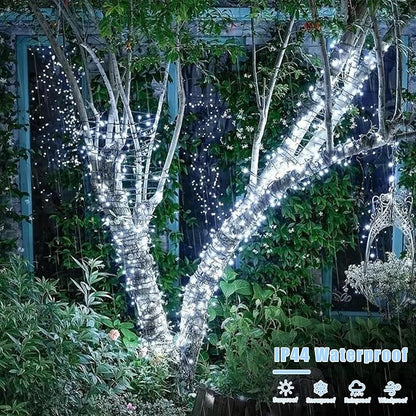 YEGUO Solar String Lights Outdoor Waterproof, 2 Packs Each 33ft 100 LED White Lights, 8 Modes Twinkle Light for Christmas Tree Outside Garden Yard Xmas Decor