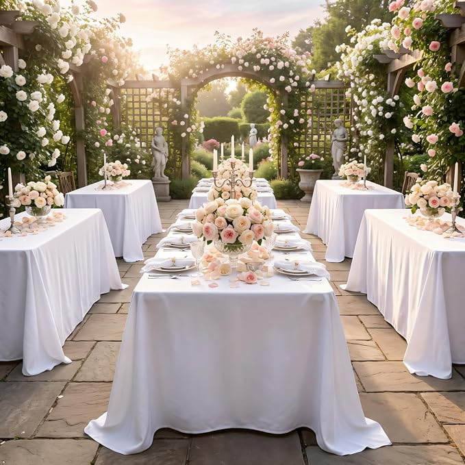 8 Pack White Rectangle Table Cloth 90 x 156 Inch For 8 Foot Tables | Wrinkle Resistant Tablecloth, Washable Polyester Fabric, Rectangular Tablecloth for Wedding Party Banquet Buffet