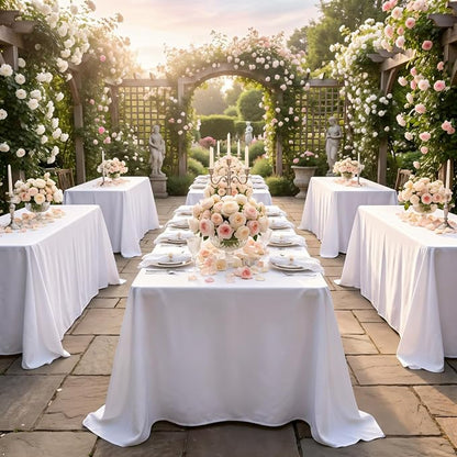 8 Pack White Rectangle Table Cloth 90 x 132 Inch For 6 Foot Tables | Wrinkle Resistant Tablecloth, Washable Polyester Fabric, Rectangular Tablecloth for Wedding Party Banquet Buffet