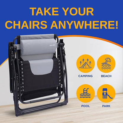 SereneLife Padded Zero Gravity Recliner Chair with Side Table, Gray | Lockable Recline, Cup Holder Tray And Padded Headrest Provide Comfortable Support For Patios, Camping And Outdoor Use