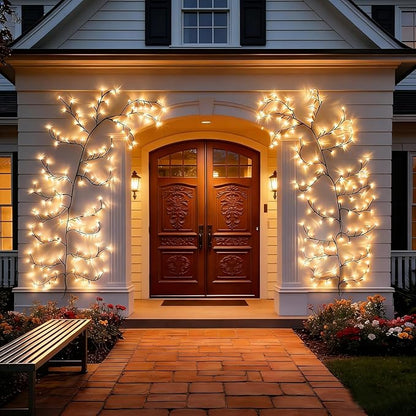Solar Outdoor Willow Vine Light, 5.9ft 96LED Warm White Tree Branch Lights | Waterproof Solar Powered Brown Wire Decor Auto On/Off for Patio Garden Yard Balcony (Solar Powered Willow Vine Lights)
