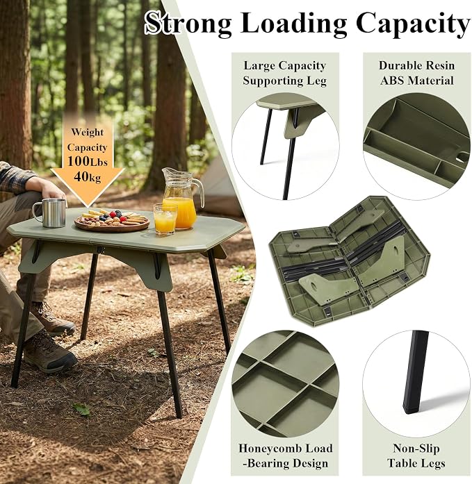 LiveGo Foldable Camping Table, Lightweight Folding Outdoor Table with Aluminum Legs, 2 in 1 Adjustable Height Portable Folding Table for Beach, Picnic, Grilling, Hiking & Fishing Indoor Outdoor