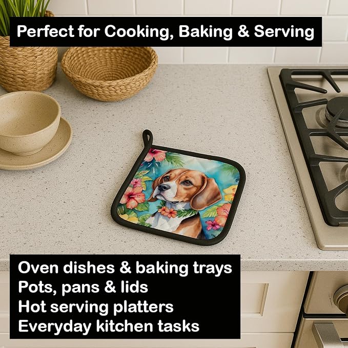 Caroline's Treasures Beagle Luau Pair of Pot Holders Kitchen Heat Resistant Pot Holders Sets Oven Hot Pads for Cooking Baking BBQ, 7 1/2 x 7 1/2