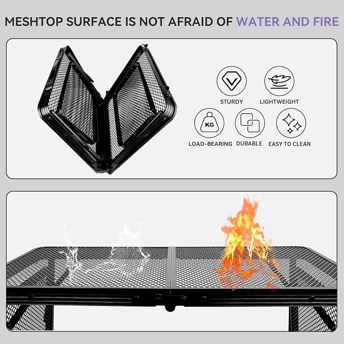 BRIAN & DANY Folding Grill Table Camping Table, Metal Portable Picnic Table, Lightweight Height Adjustable Foldable Table for Outdoor, Black, 40.16"x15.7"x11.8/14.9"