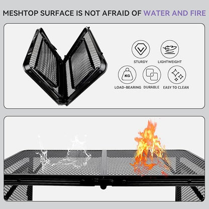 BRIAN & DANY Folding Grill Table Camping Table, Metal Portable Picnic Table, Lightweight Height Adjustable Foldable Table for Outdoor, Black, 40.16"x15.7"x11.8/14.9"