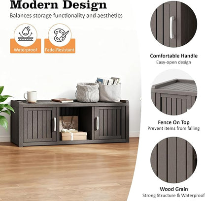 NUNU LAB Resin Shoe Cabinet,Waterproof Shoe Storage Cabinet with Adjustable Shelves,Entryway Storage Bench with Seat,Shoe Bench with Doors for Foyer,Hallway,Living Room (Grey, 2-Door Big)