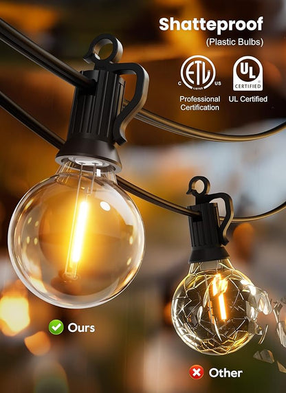 Brightown Outdoor String Lights, 25FT 12+1 G40 Bulbs Shatterproof Patio Lights, IP65 Waterproof Dimmable Hanging Connectable Globe LED Outdoor Lights for Backyard, Bistro, Porch, Deck, Balcony