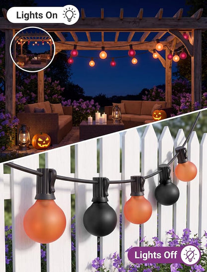 SUNSGNE 25FT G40 Halloween String Lights, Frosted Orange Purple Globe Bulbs | 27 Frosted Glass Bulbs(2 Spare), Orange Purple Halloween Glow, Plug-In Easy Lighting, Indoor & Outdoor Halloween Decor