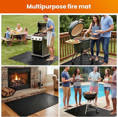 Large 90 x 52 inches Under Grill Mats for Outdoor Grill | Double-Sided Fireproof | Waterproof | Oil-Proof | Easy to Clean | Indoor Fireplace/Fire Pit Mat | Premium BBQ Mat for Deck Patio Lawn