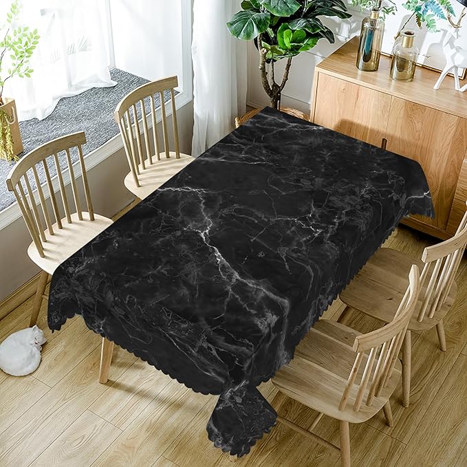 70x140inches Marble Tablecloth Black Marble Texture Modern Art Rectangle Table Cloth Cover Waterproof and Stain Resistant Fabric Table Cloth for Kitchen Dining Room Indoor Outdoor Home Decor