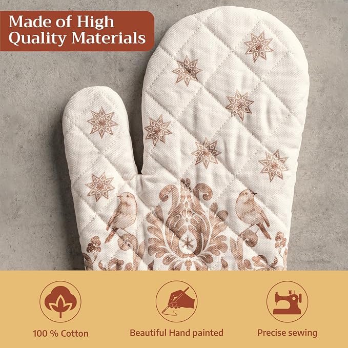 Maison d'Hermine Oven Gloves 100% Cotton Oven Mitt (7" x 13", Pack of 1) | With Loop Heat Resistant BBQ Cooking Gloves Baking Kitchen Handling Hot Pans Thanksgiving Christmas - Allure