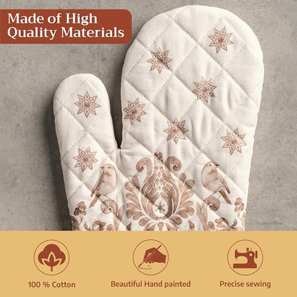 Maison d'Hermine Oven Gloves 100% Cotton Oven Mitt (7" x 13", Pack of 1) | With Loop Heat Resistant BBQ Cooking Gloves Baking Kitchen Handling Hot Pans Thanksgiving Christmas - Allure