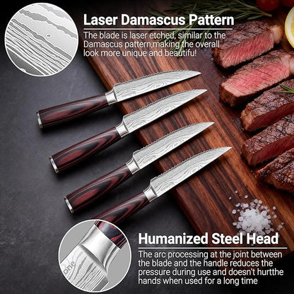 4.5 Inch Serrated Steak Knife - Ultra Sharp Serrated Knife Japanese High Carbon Steel Blade, Ergonomic Handle, Premium Kitchen Cutlery for Steak, BBQ & Outdoor Meals