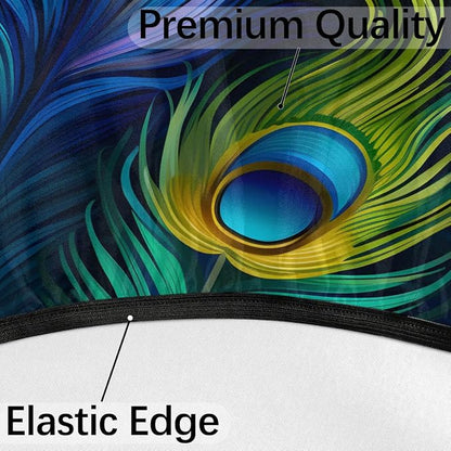 Fitted Round Tablecloth with Umbrella Hole and Zipper Peacock Outdoor Elastic Table Cloth 36"-44" Oil-Proof Waterproof Peacock Feather Patio Table Cover for Picnic Party